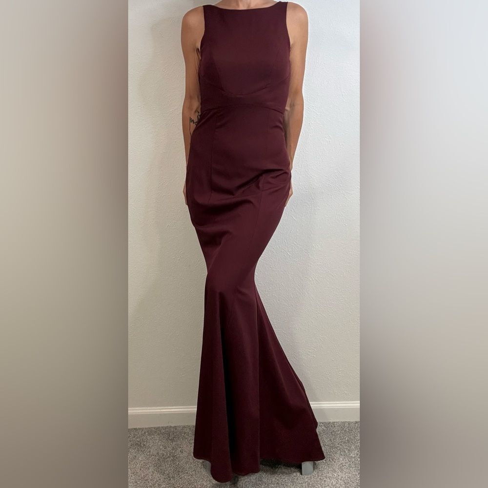Amsale Eugenia Bridesmaid Dress Ruby Red Faille Gown Size 2 Open Back